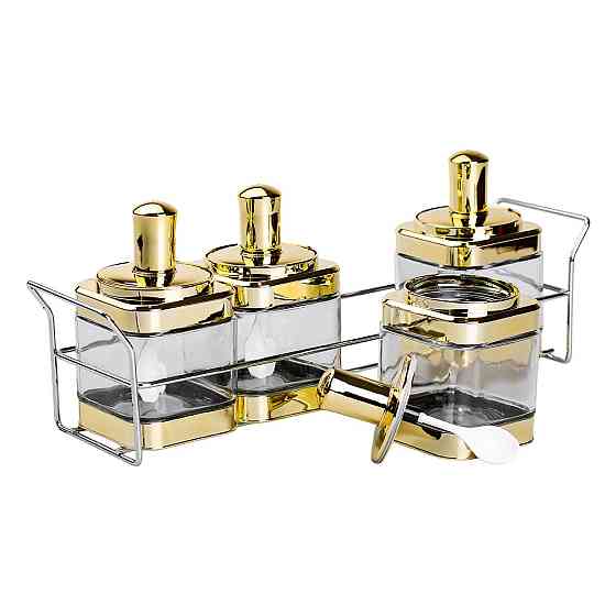 Набір банок для сипучих продуктів 4 штуки 350 мл скляні на металевій підставці HP-1336 Київ