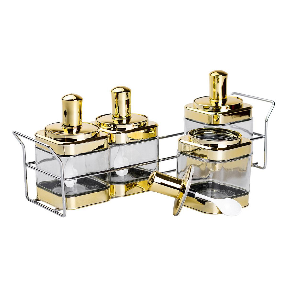 Набір банок для сипучих продуктів 4 штуки 350 мл скляні на металевій підставці HP-1336 Київ - фото 5