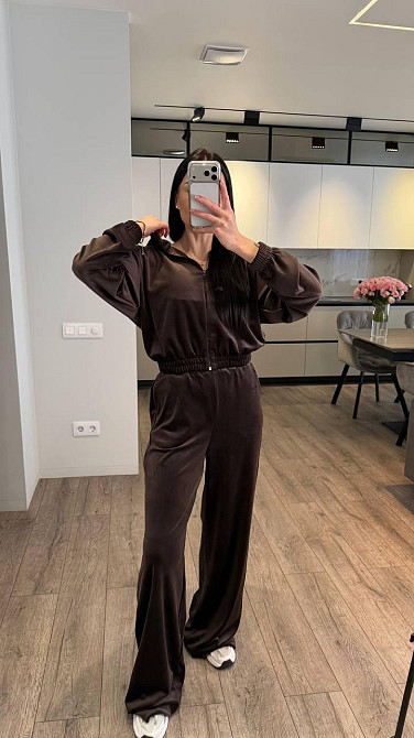 Жіночий стильний повсякденний костюм - велюр плюш Шоколад, 42/44 Одеса - фото 7
