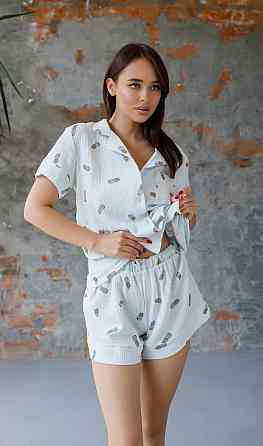 Піжама жіноча муслінова шорти і сорочка М Ананас Блакитний Харків