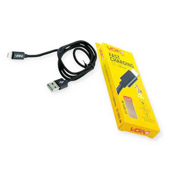 Кабель для заряджання Voin USB - iPhone, 1м, 3.0А чорний, круглий кауч. обплетення Мукачево