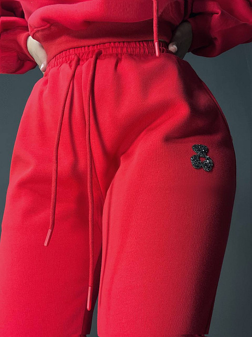 Костюм женский A-N 2735 с медвежонком в ​​камнях -худи и штаны красный, красный, L Киев - изображение 4