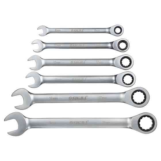 Набор ключей рожково-накидных 6шт (8, 10, 12, 13, 17, 19мм) CrV satine SIGMA (6010511) Ровно