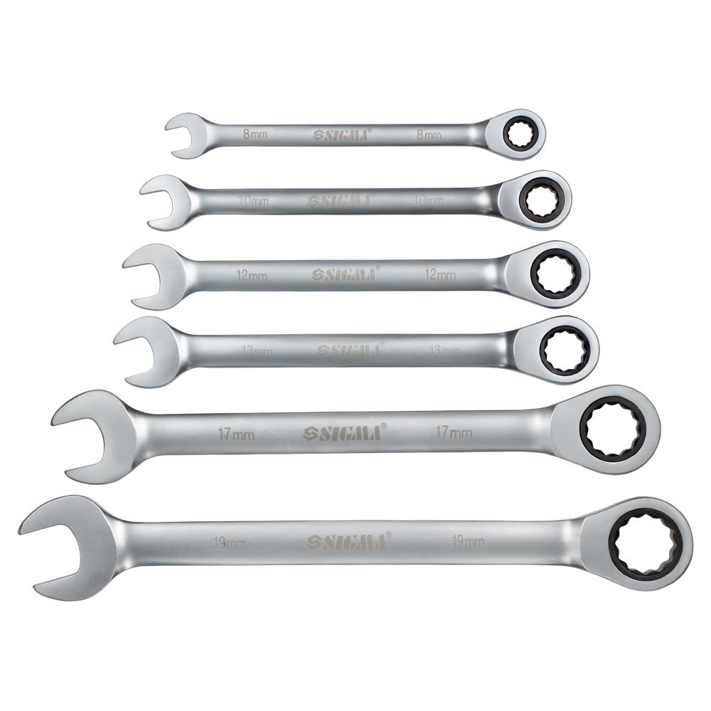 Набор ключей рожково-накидных 6шт (8, 10, 12, 13, 17, 19мм) CrV satine SIGMA (6010511) Ровно - изображение 2