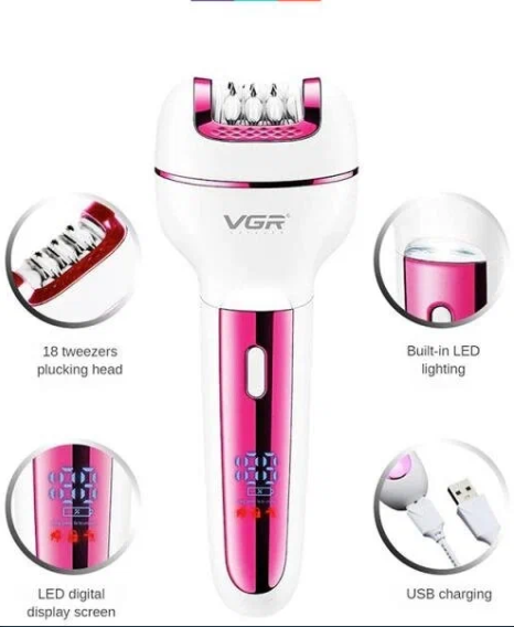 Жіночий епілятор VGR V-732 3в1 з насадками (епіляція, бритва, пемза) Рожевий Вінниця - фото 5