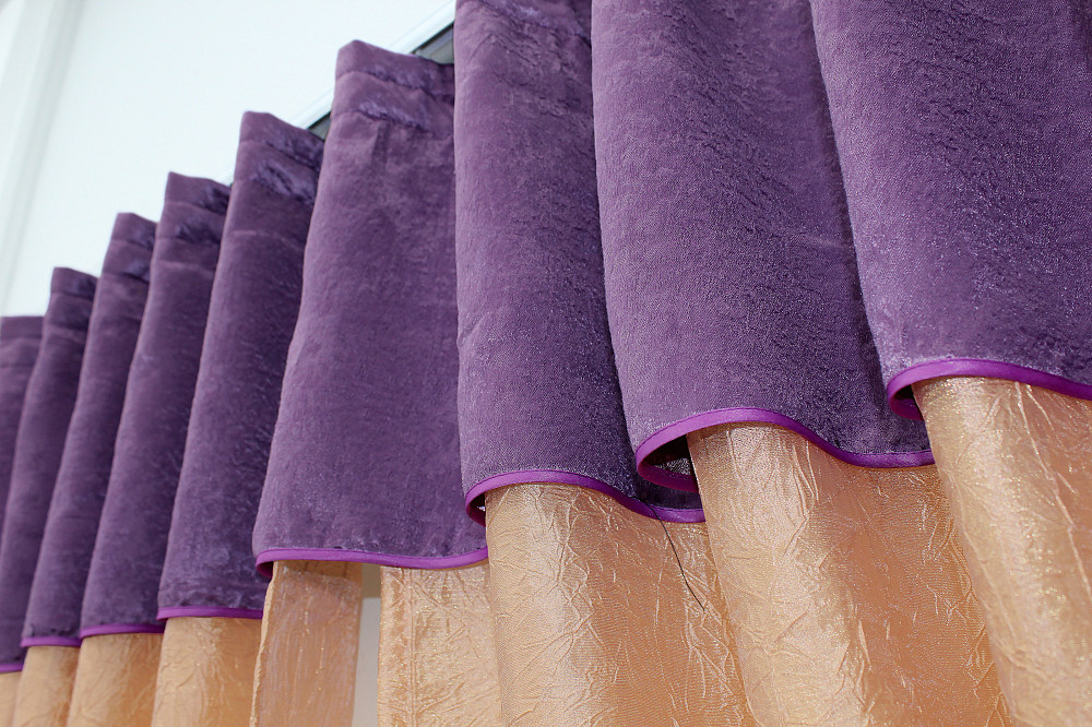 Кухонные шторы VR-Textil № 073к с ламбрекеном и подхватами персиковый с фиолетовым 265х170 см (52-0173) Киев - изображение 5