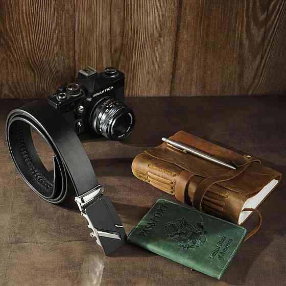 Ремень мужской c черной матовой пряжкой Vintage 20329 Черный Киев