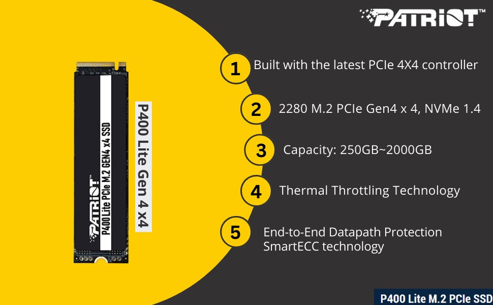 Накопичувач SSD 2 TB Patriot P400 Lite M.2 2280 PCIe NVMe 4.0 x4 3D TLC (P400LP2KGM28H) M.2 Харьков - изображение 4