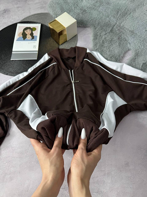 Женский стильный повседневный костюм двойка двунить Шоколад, 42/46 Одесса - изображение 2