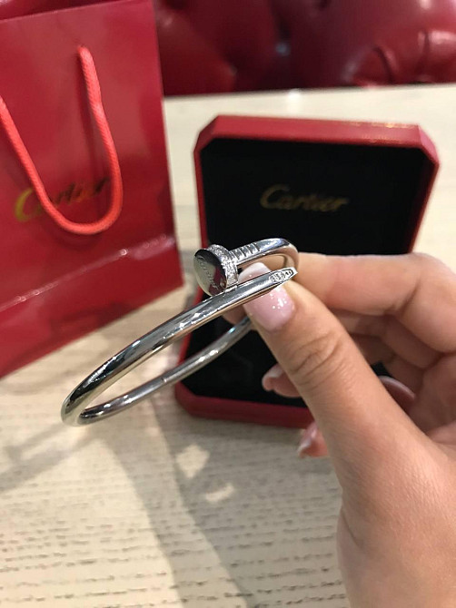 Cartier браслет цвях покриття білим золотом / Картьє браслет цвях із цирконієм на капелюшці Одеса - фото 1