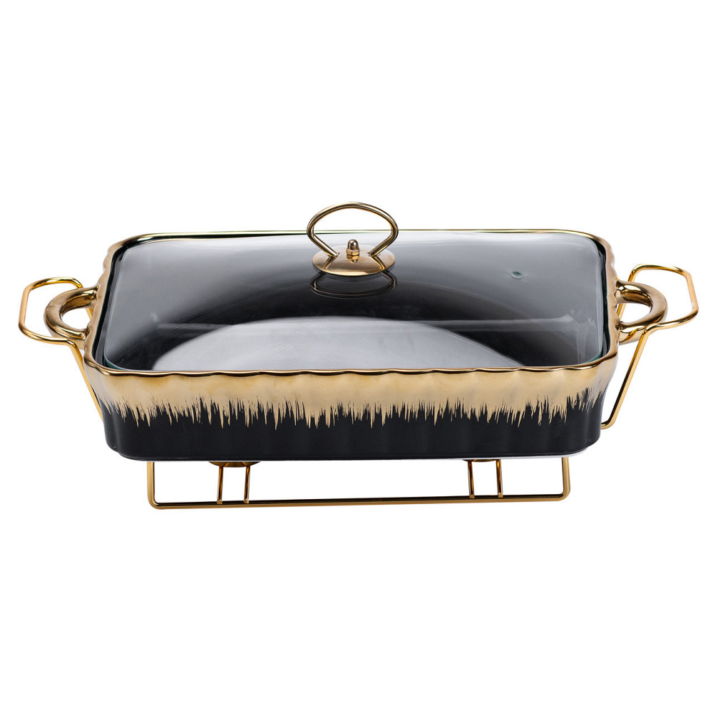 Чорний фарфоровий мармит прямокутний, 2 л, 40x23 см Київ - фото 5