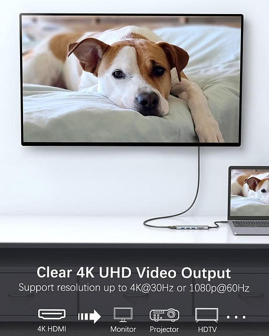 Хаб USB-C 6в1, многопортовый концентратор HDMI 4K, 3×USB 3.0, кардридер SD/TF, док-станция адаптер для MacBook Киев - изображение 6