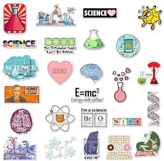 Наклейки наука science стикеры набор 50 шт виниловые для декора Киев