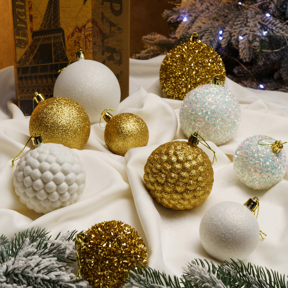 Набор новогодних игрушек на елку «Блеск» 40 шт Золотой елочные игрушки шарики украшения для елки Киев - изображение 4