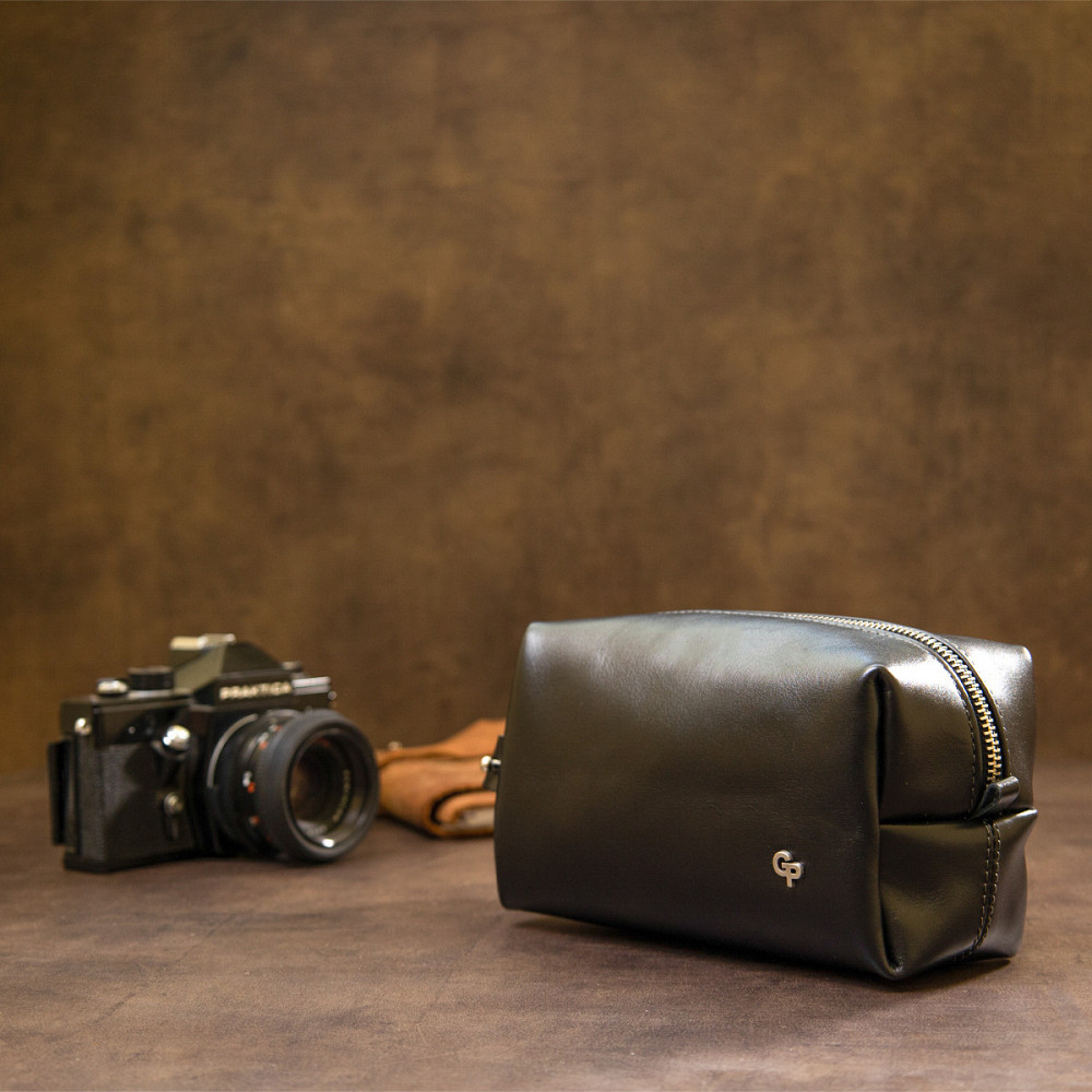 Шкіряна чоловіча косметичка Чорний (GRANDE PELLE) Київ - фото 2