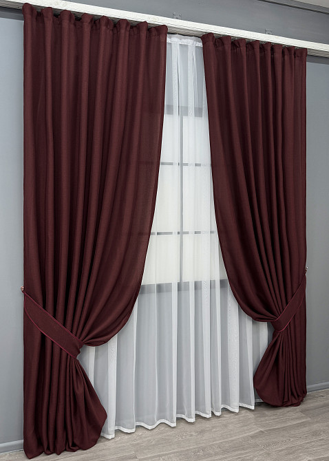 Комплект готовых штор VR-Textil Лен Мешковина № 2063ш Марсала 150х285 см 2 шт (33-1281) Киев - изображение 3