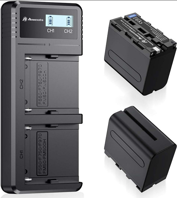 Акумулятори та зарядний пристрій Powerextra для Sony NP-F970 Sony NP-F960 2 X 8800 мАг Луцьк - фото 1