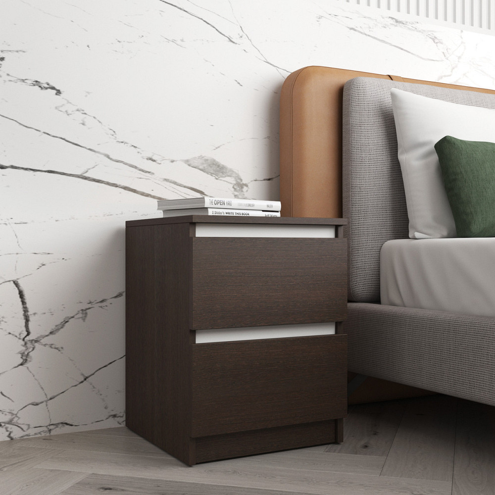 Прикроватная тумба VAYS R-5 Венге Темный-Белые планки, 2 ящика без ручек, ЛДСП 40×40×53 см – тумба в спальню Львов - изображение 2