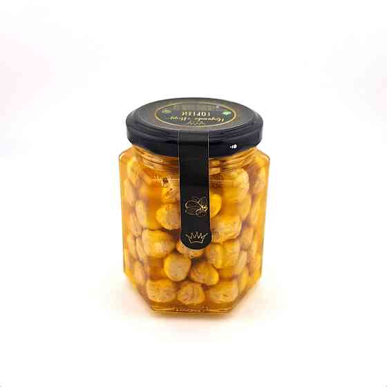 Горіхи з медом у скляній, шестикутній баночці вагою 240 грамів. Фундук. Одеса