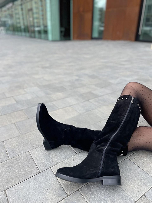 Nivelle Жіночі чоботи зимові з натуральної замші на низькому ходу чорні / Чоботи замшеві 5464/2 Коломыя - изображение 6