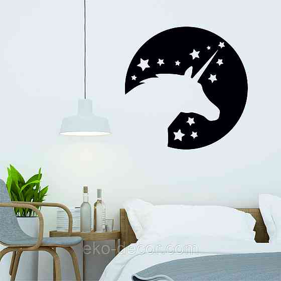 Декоративное настенное Панно «Единорог», Декор на стену 70*70 см, Черный Киев