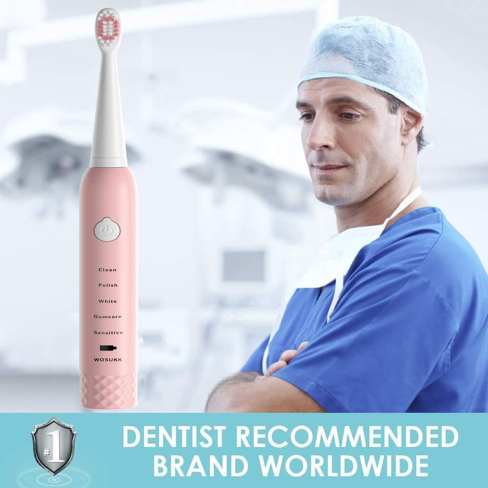 Звукова електрична зубна щітка WOSUKK Sonicare 2-in-1 Pink — Акумуляторна щітка на 5 режимів + 4 насадки Київ - фото 8