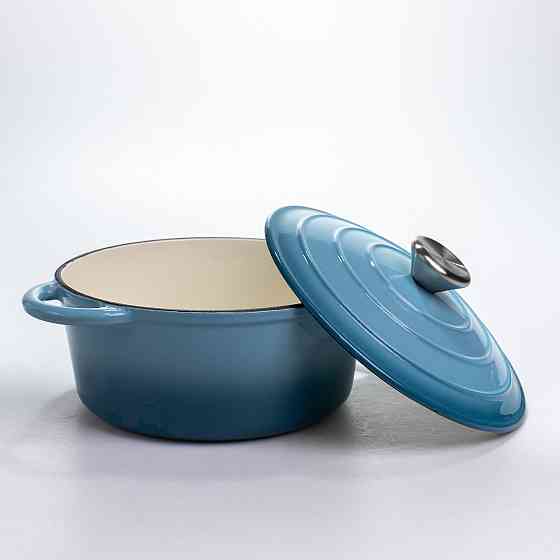 Каструля чавунна 2.5 л емальована з кришкою посуд для тушкування запікання томління кухонна Синя HP-1-14-BLUE Київ