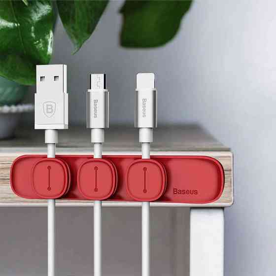 Магнітний органайзер тримач для проводів Baseus Peas Cable Clip ACWDJ-09 (Червоний) Николаев