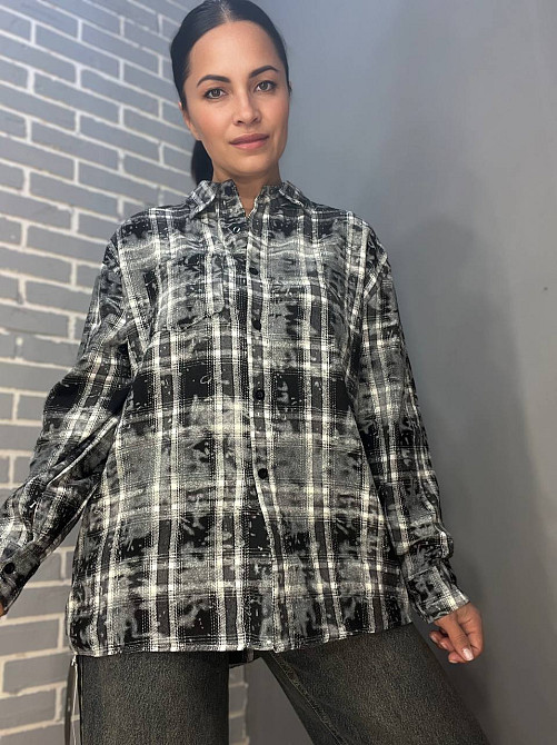 Сорочка жіноча A-N 2775 картата варена в клітинку оверсайз коттон one size, чорний, one size Київ - фото 1