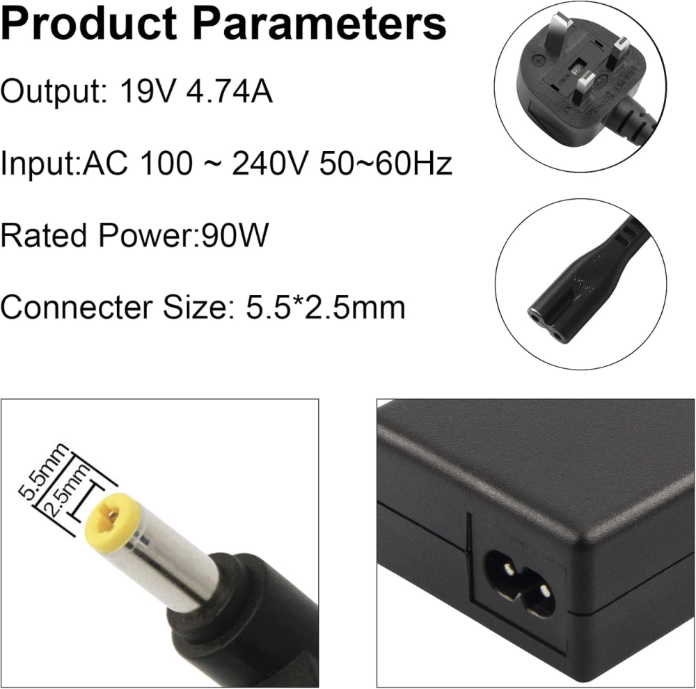 Зарядний пристрій ARyee 19V 4.74A 90W для ноутбуків Toshiba та ASUS, адаптер живлення 5.5×2.5 мм з кабелем живлення Київ - фото 7
