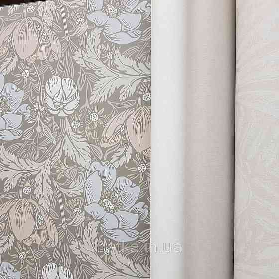Обои флизелиновые экологически чистые Rasch Salisbury 0.53х10 цветы яркие голубые коричневые белые на сером Киев