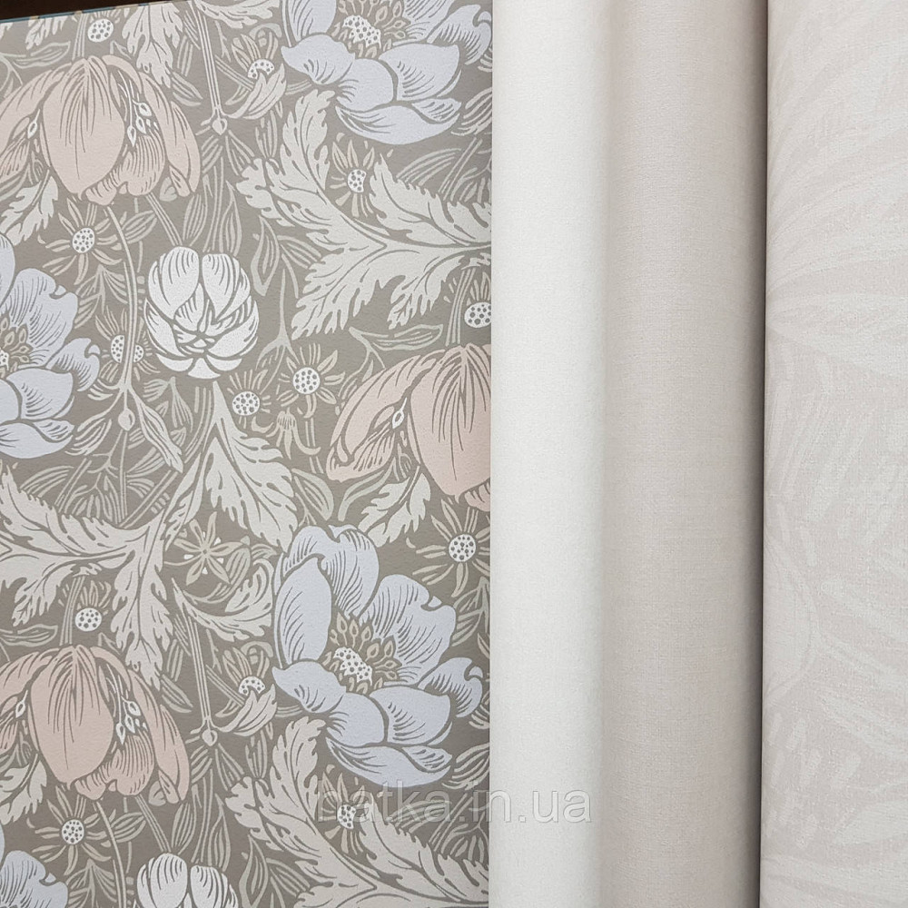 Обои флизелиновые экологически чистые Rasch Salisbury 0.53х10 цветы яркие голубые коричневые белые на сером Киев - изображение 2