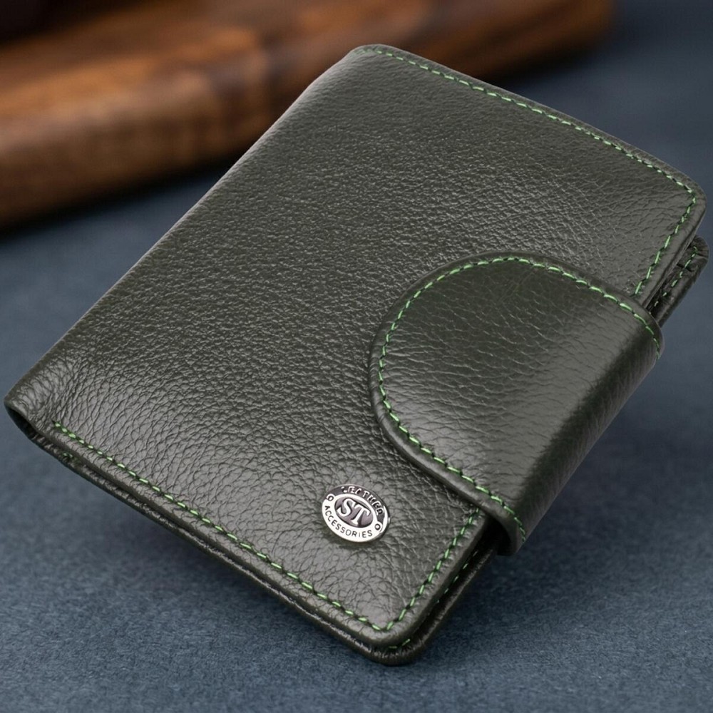 Вертикальний жіночий гаманець з натуральної шкіри ST Leather 23070 Зелений Київ - фото 11