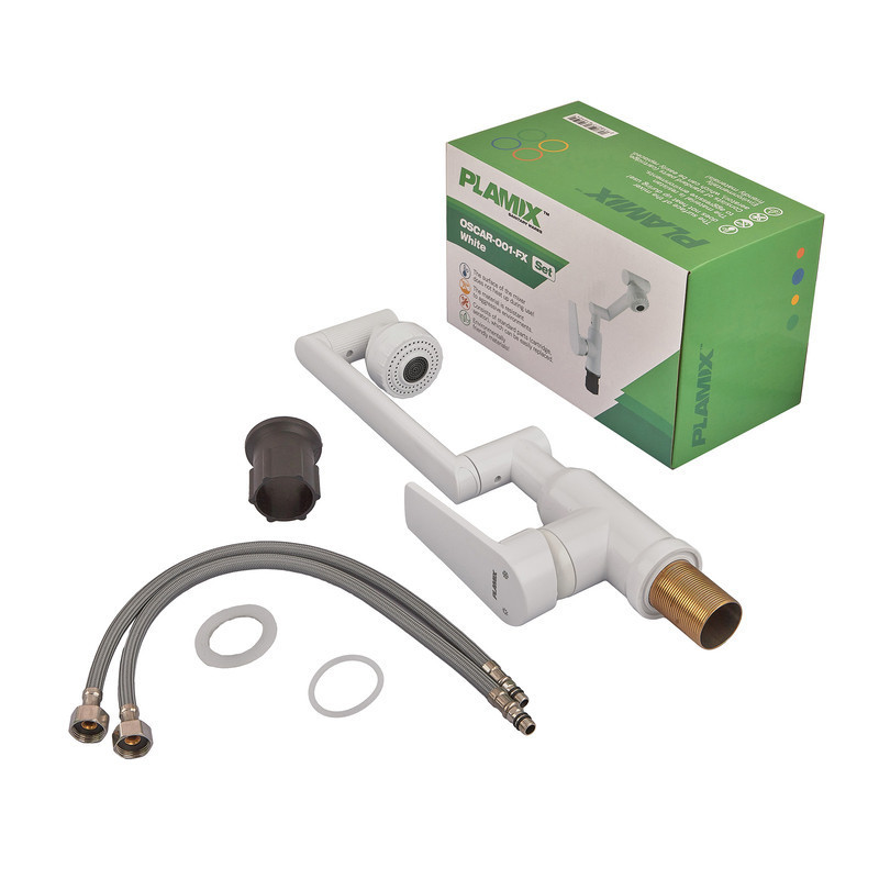 Змішувач для умивальника з регульованим виливом Plamix Oscar-001-FX SET White (з підведенням) (Колір білий) (PM6105)   ( 22628 ) Харьков - изображение 4
