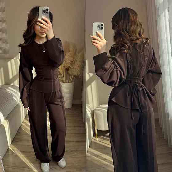 Женский стильный элегантный костюм качественная трехнить петля Шоколад, 42/44 Одесса