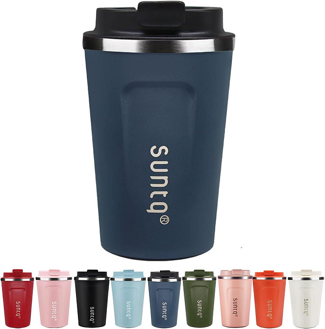 Термочашка Suntq 380 мл з нержавіючої сталі, подвійна ізоляція, темно-синя, кавова кружка, термокружка з герметичною кришкою Київ - фото 1