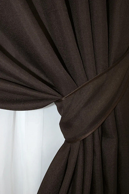 Комплект готовых штор VR-Textil Лен Лён Мешковина № 1189ш Венге 150х270 см 2 шт (30-962) Киев - изображение 13