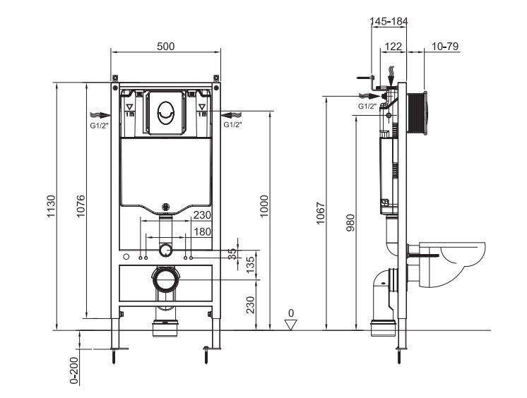 Інсталяція для підвісного унітазу Koer KT-0503-01 500x126x1150mm з панеллю змиву KT-0606-01 Хром (K ( 24905 ) Харьков - изображение 9