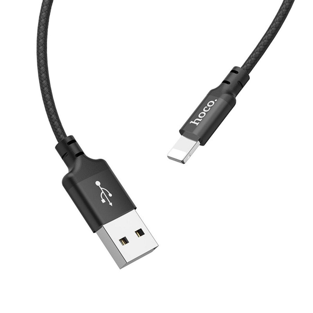 Кабель HOCO X14 USB - Lightning 2A, 1m, нейлон, алюмінієві конектори, колір чорний 6957531062820 Одеса - фото 2