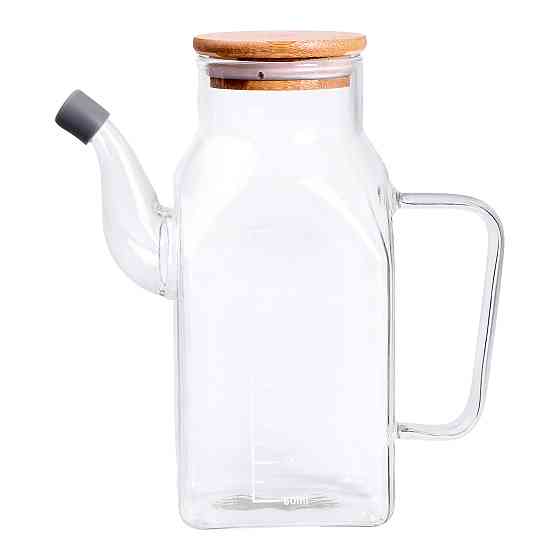 Скляна пляшка для олії 750 мл з ручкою та бамбуковою кришкою HP-34-4 Коломия