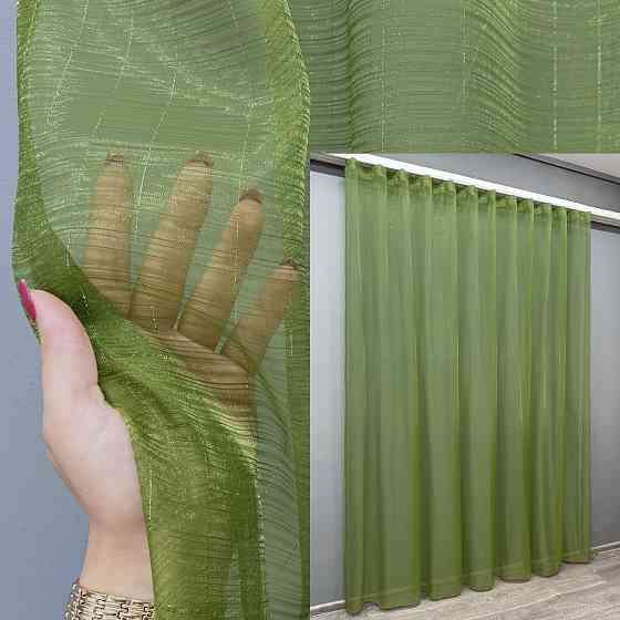 Тюль органза однотонная с люрексом цвет оливковый 006т Киев