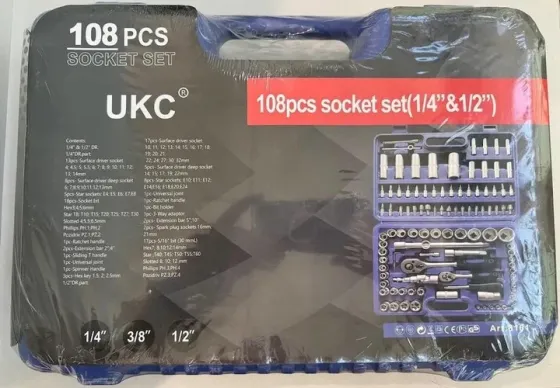Набір інструментів UKC 108 предметів: універсальний комплект 1/4" і 1/2" Cr-V у міцному кейсі для ав Київ