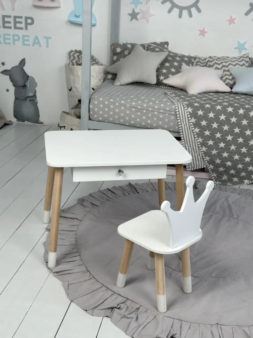 Дитячий столик зі стільчиком Корона та ящиком для олівців та розмальовок (Білий) Вінниця - фото 6