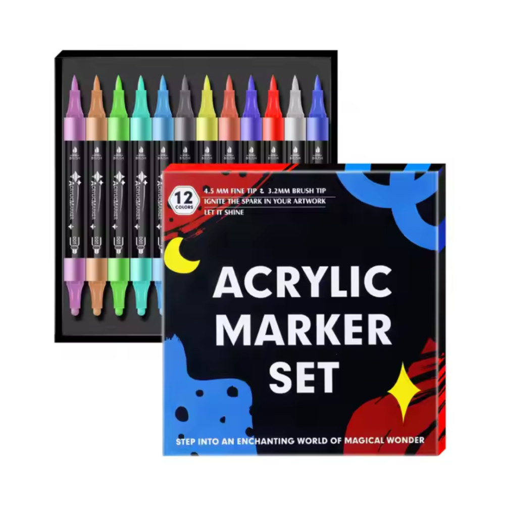 Двусторонние акриловые маркеры, 12 цветов, для рисования на стекле, дереве, ткани, качественные маркеры Каменец-Подольский - изображение 2