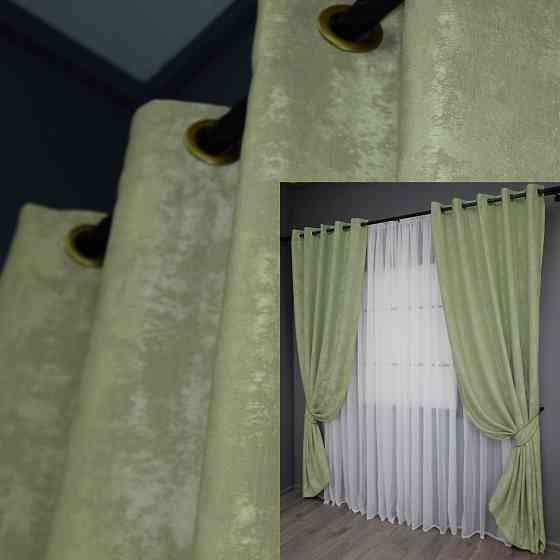 Комплект штор на люверсах VR-Textil Жакард Sultan YL № 1367ш Світло-оливковий 150х250 см 2 шт (37-0055) Київ