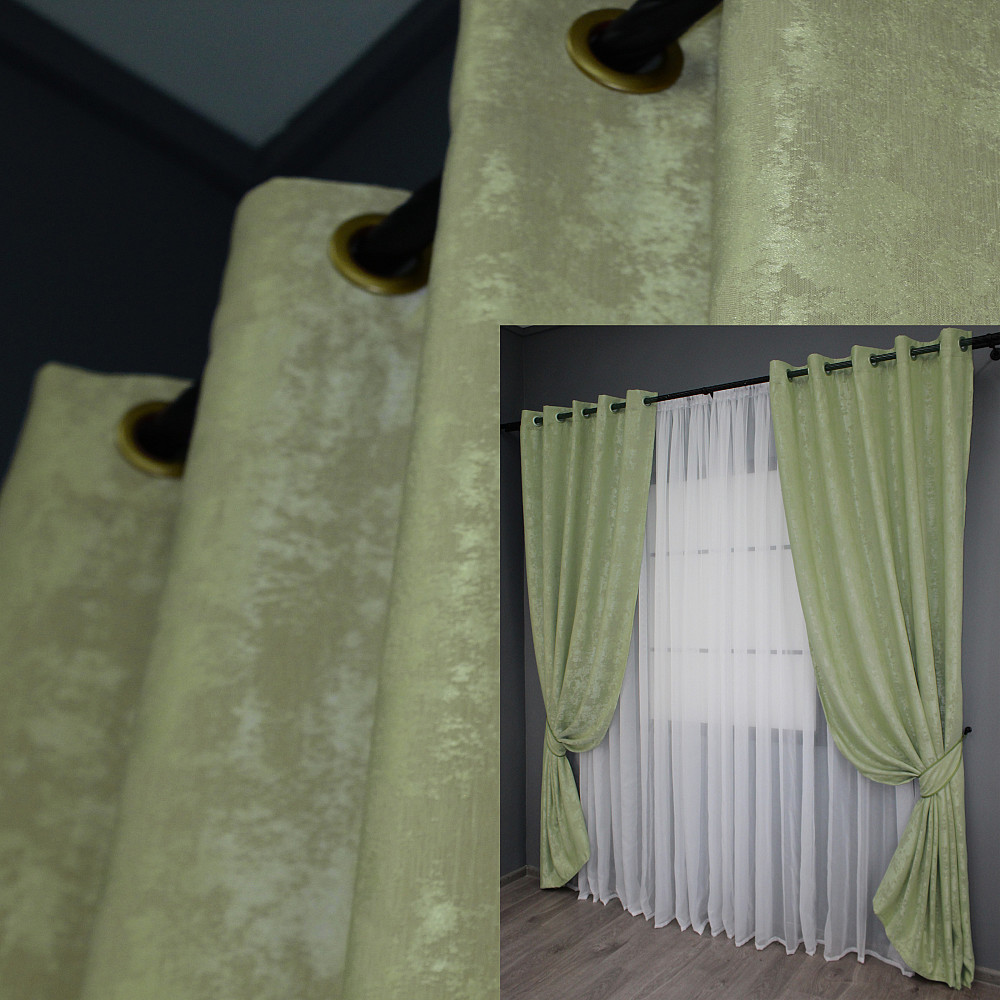Комплект штор на люверсах VR-Textil Жакард Sultan YL № 1367ш Світло-оливковий 150х250 см 2 шт (37-0055) Київ - фото 1