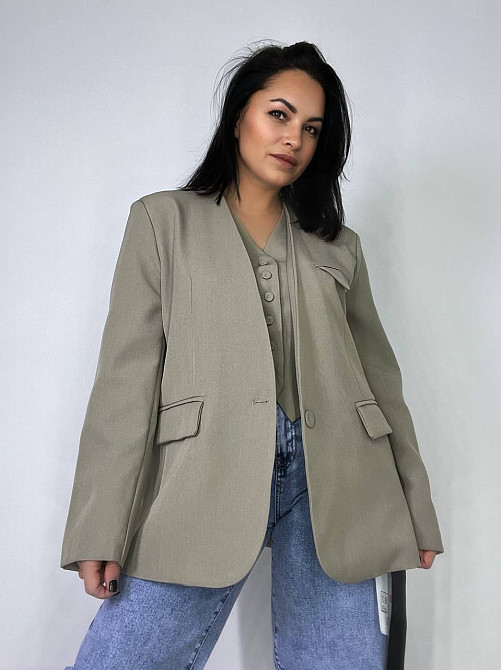 Пиджак женский Qidian 9329 двойка имитация жилетки оверсайз свободный широкий крой one size, бежевый, one size Киев - изображение 11