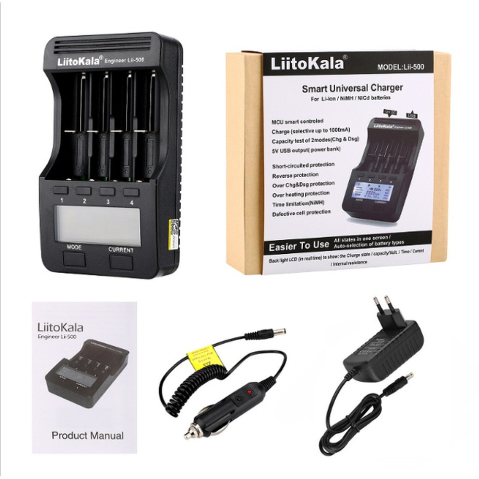 Універсальний інтелектуальний зарядний пристрій Liitokala Lii-500 EU на 4 канали + автомобільний кабель Рівне - фото 1