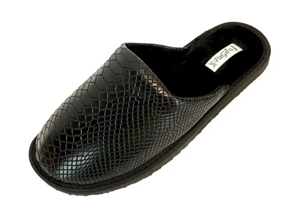 Мужские тапочки черные закрытые домашние питон Одесса - изображение 2