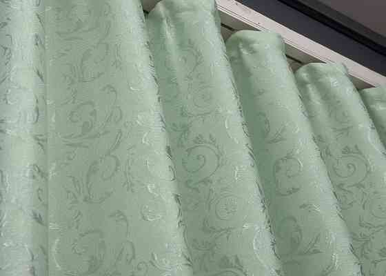 Шторна тканина льон висота 29м колір бежевий з бірюзовим 1022ш Київ